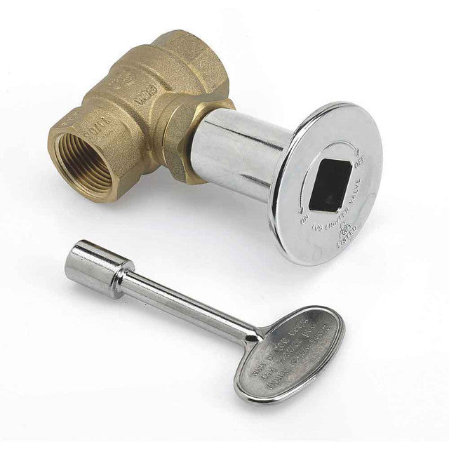 American Fire glass  1/2" Straight Key Valve w/ Chrome Plated Cover and Key