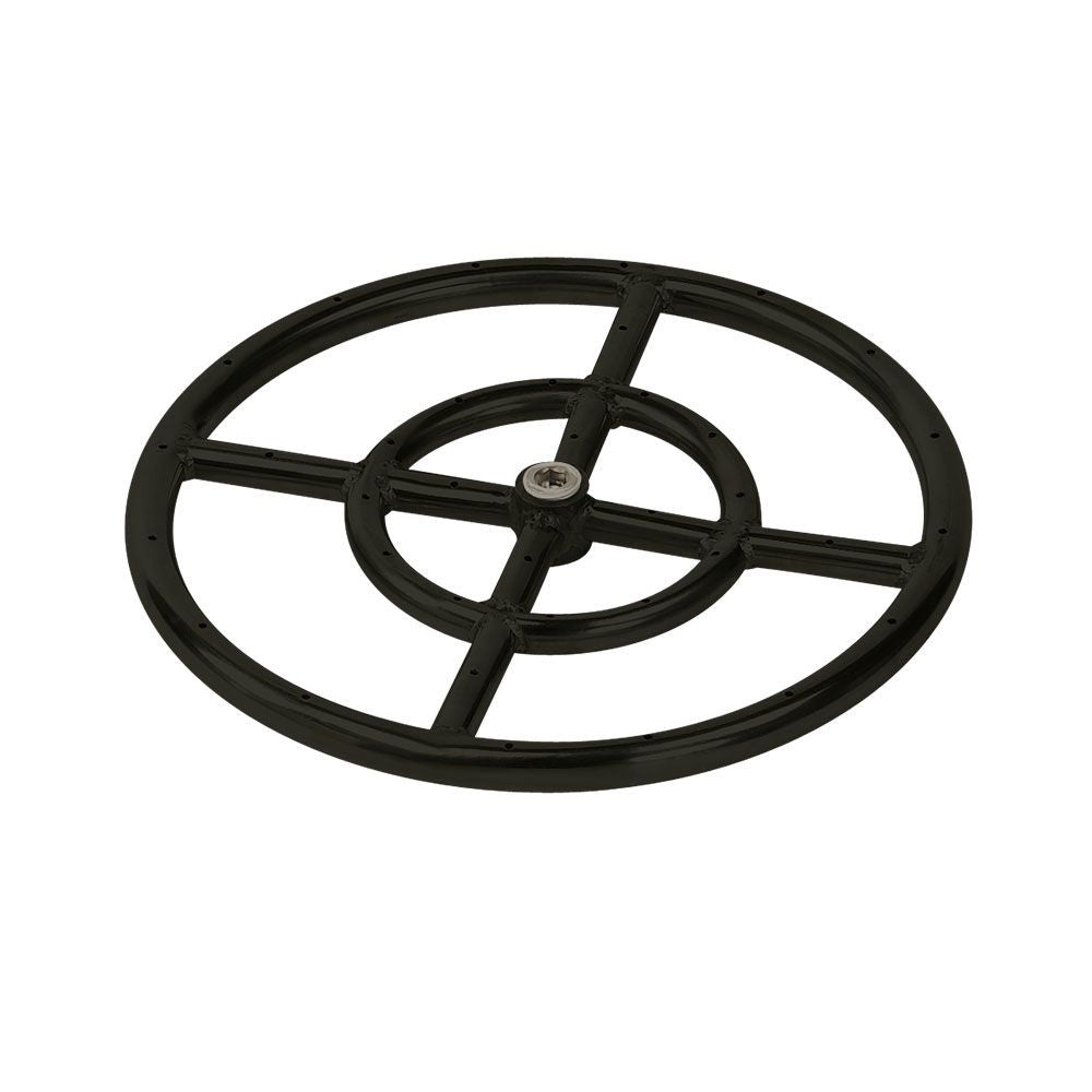 American Fire Glass Round Black Stainless Steel Fire Pit Burner Double Ring, 12-36-Inch