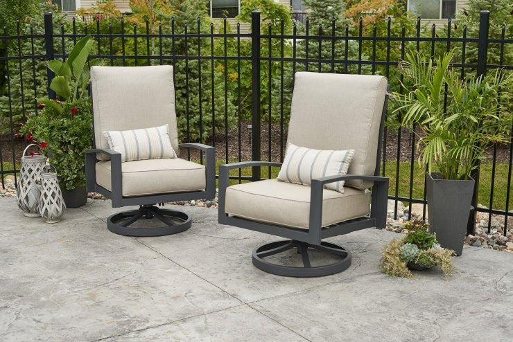 Outdoor Greatroom - Cast Ash Lyndale Highback Swivel Rocking Chairs with Lumbar Pillow