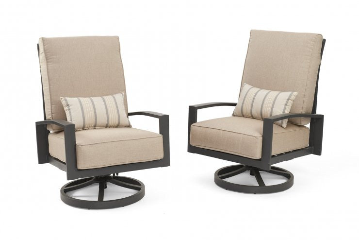 Outdoor Greatroom - Cast Ash Lyndale Highback Swivel Rocking Chairs with Lumbar Pillow