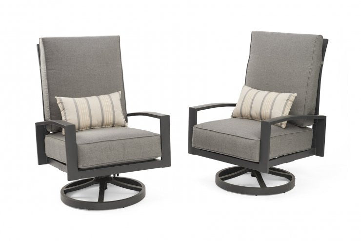 Outdoor Greatroom Cast Slate Lyndale Highback Swivel Rocking Chairs  with Lumbar Cushion