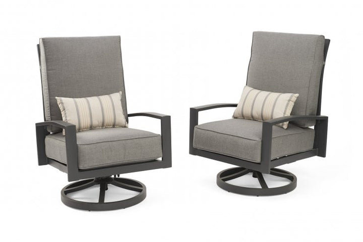 Outdoor Greatroom Cast Slate Lyndale Highback Swivel Rocking Chairs  with Lumbar Cushion