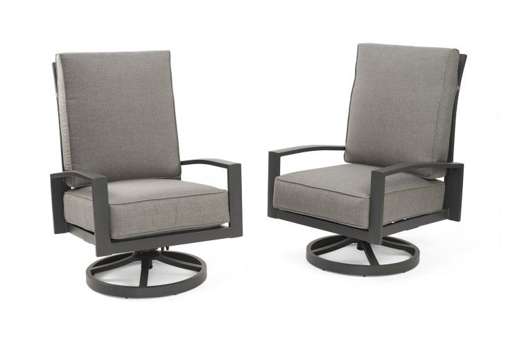 Outdoor Greatroom Cast Slate Lyndale Highback Swivel Rocking Chairs  with Lumbar Cushion