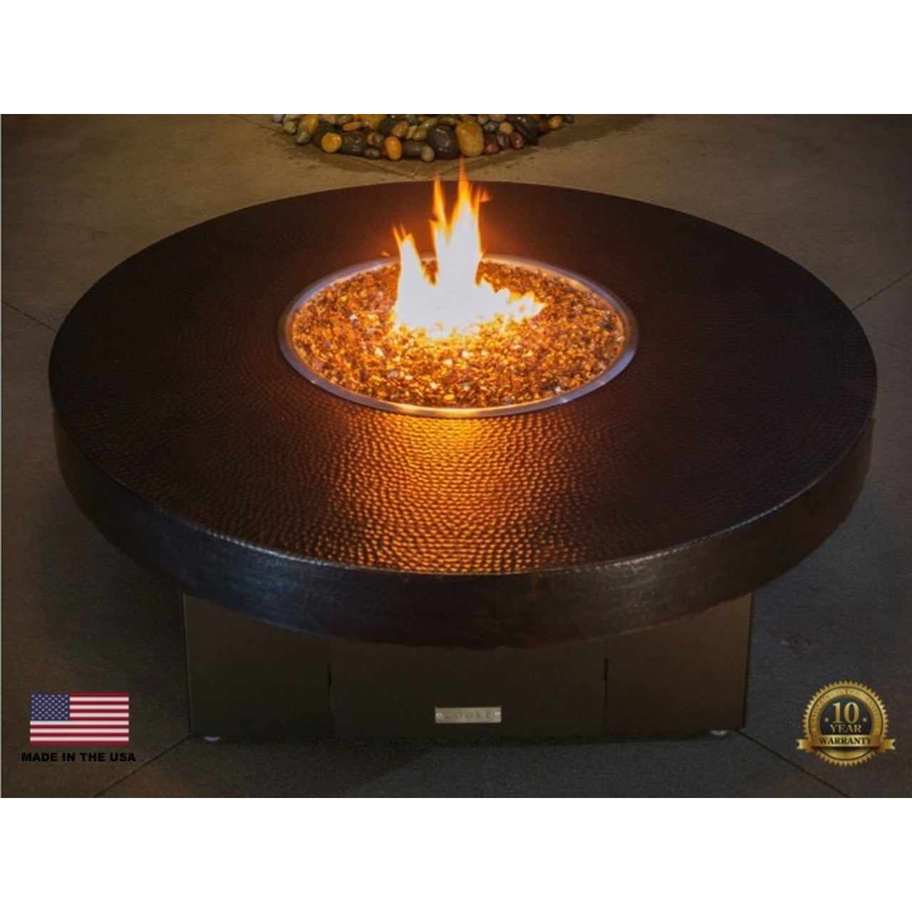 COOKE Santa Barbara Fire Pit Table 55" Diameter x 17" - Hammered Copper Top