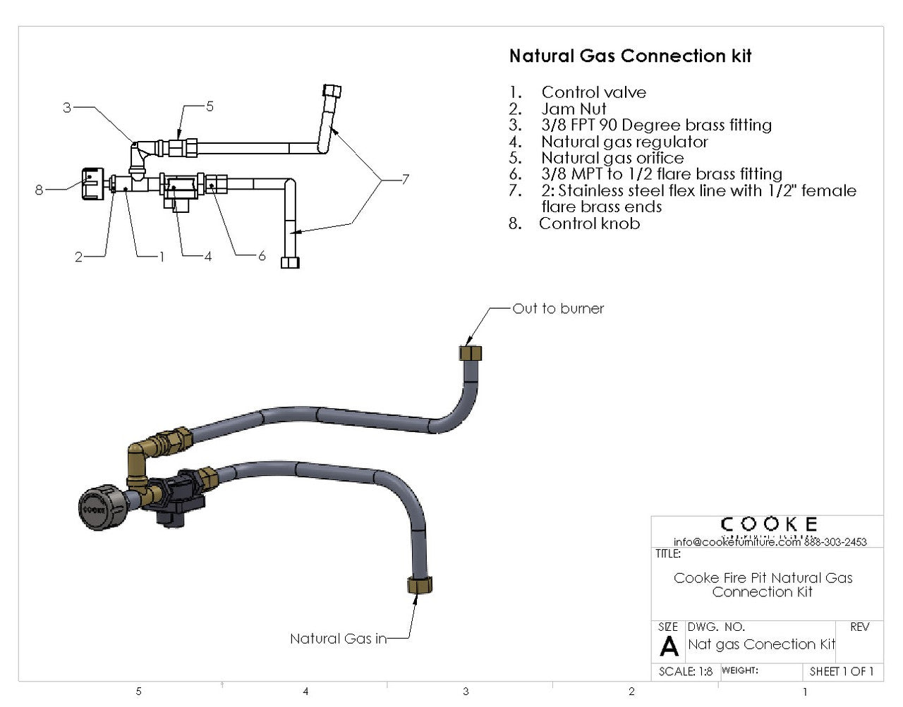 COOKE Fire Pit Table Natural Gas Connection Kit