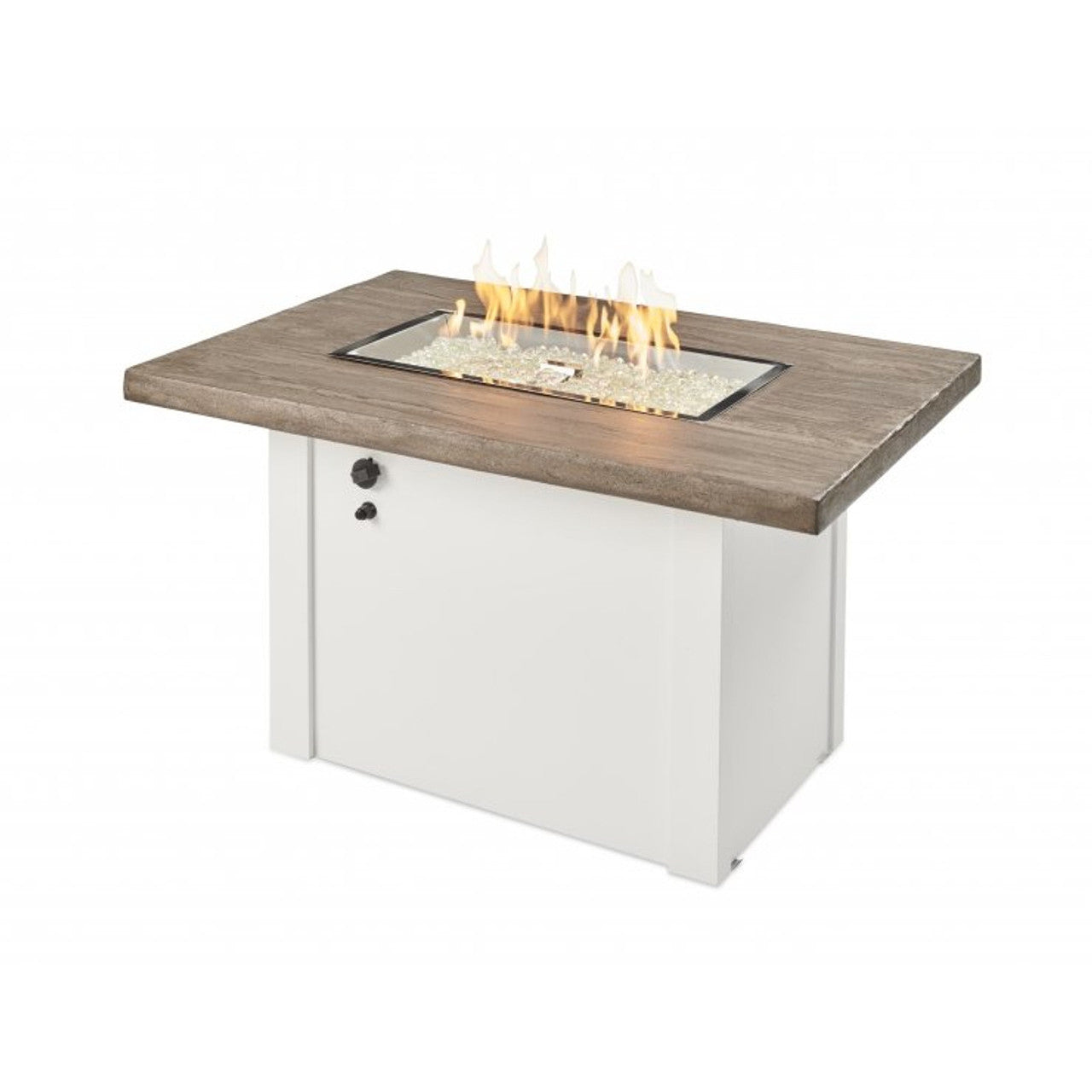 Outdoor Greatroom - Driftwood Havenwood Rectangular Gas Fire Pit Table with White Base