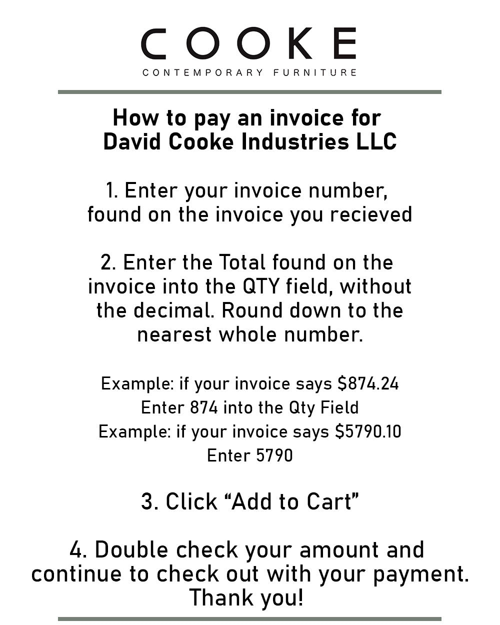 Pay Your Cooke Furniture Invoice
