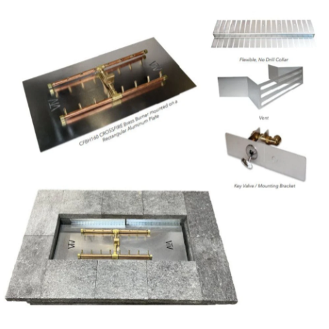 Warming Trends Rectangular Polycor Fire Pit Gas Insert Kit - 103446NG | 103447LP