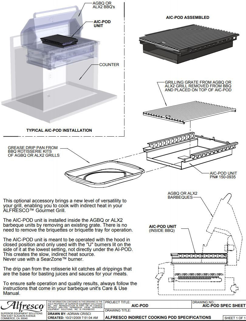 Alfresco Indirect Roasting Pod Spec Sheet