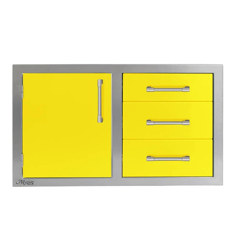 Alfresco 32-Inch Stainless Steel Left-Hinged Soft-Close Door & Triple Drawer Combo - Traffic Yellow-Gloss - AXE-DDC-L-SC-S1023