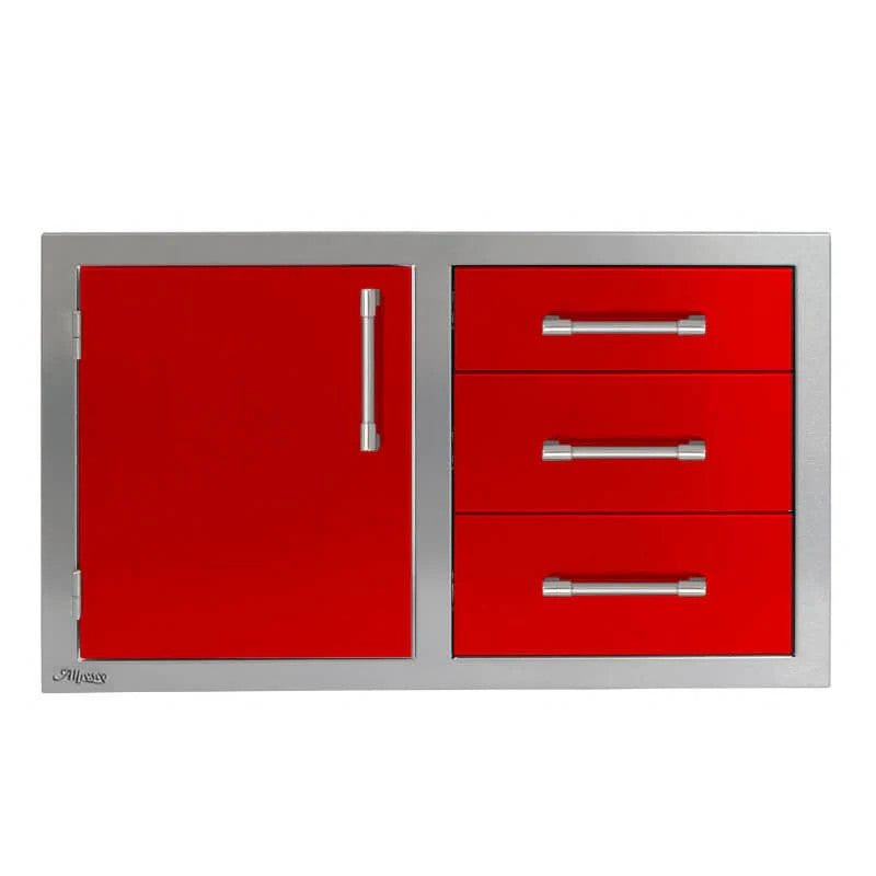 Alfresco 32-Inch Stainless Steel Left-Hinged Soft-Close Door & Triple Drawer Combo - Carmine Red-Gloss - AXE-DDC-L-SC-S3002