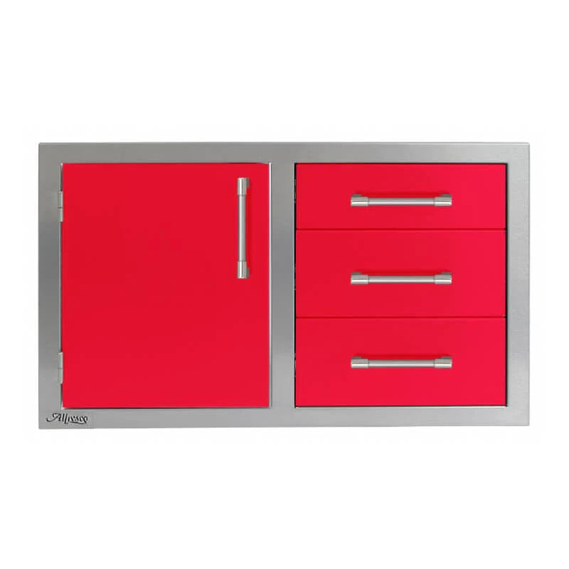 Alfresco 32-Inch Stainless Steel Left-Hinged Soft-Close Door & Triple Drawer Combo - Raspberry Red-Gloss - AXE-DDC-L-SC-S3027