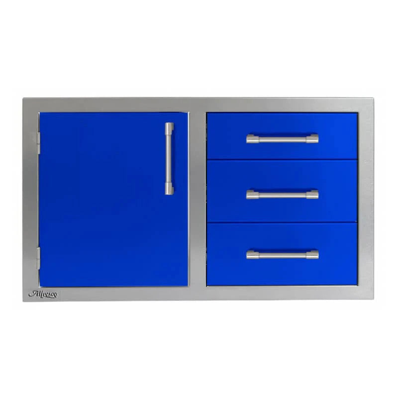 Alfresco 32-Inch Stainless Steel Left-Hinged Soft-Close Door & Triple Drawer Combo - Ultramarine Blue-Gloss - AXE-DDC-L-SC-S5002