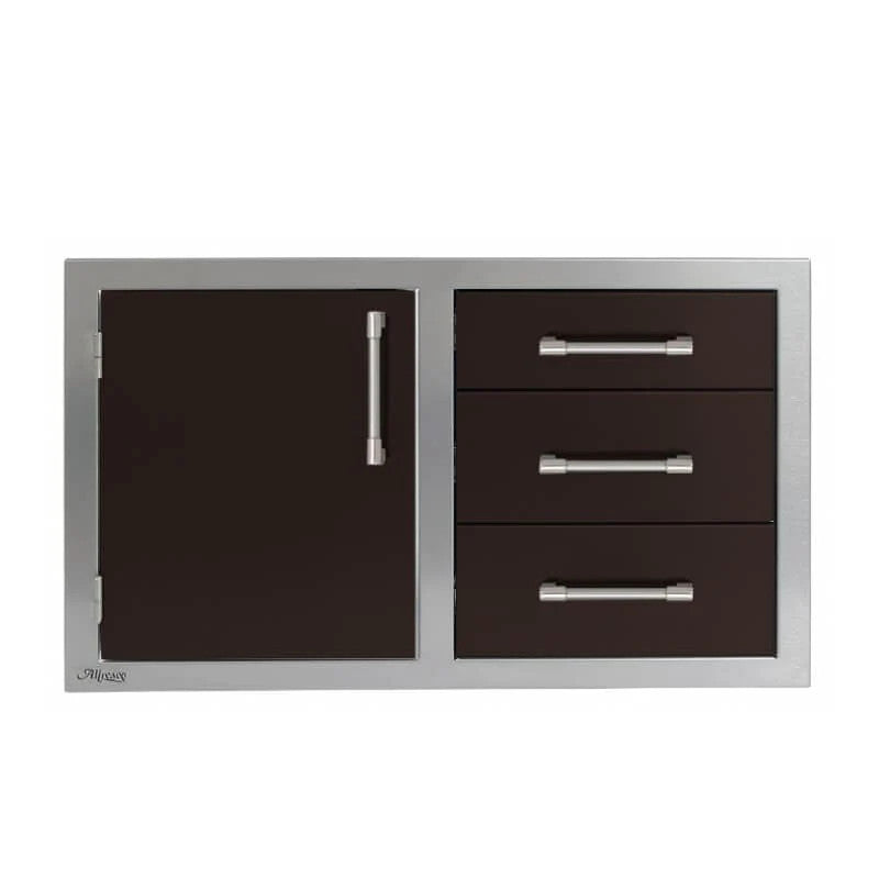 Alfresco 32-Inch Stainless Steel Left-Hinged Soft-Close Door & Triple Drawer Combo - Jet Black-Matte - AXE-DDC-L-SC-SM9005