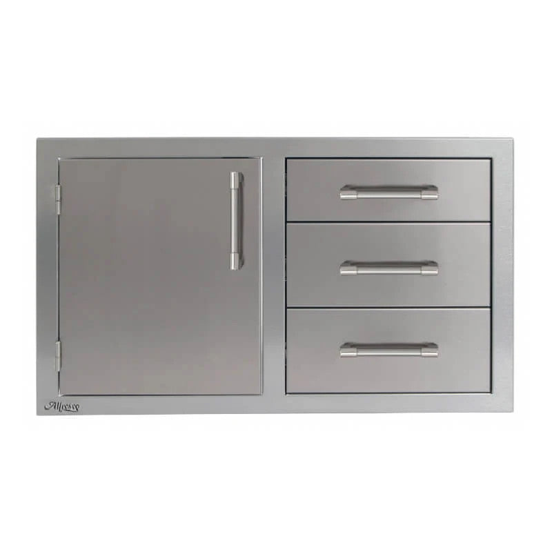 Alfresco 32-Inch Stainless Steel Left-Hinged Soft-Close Door & Triple Drawer Combo - Signal Grey-Gloss - AXE-DDC-L-SC-S7004