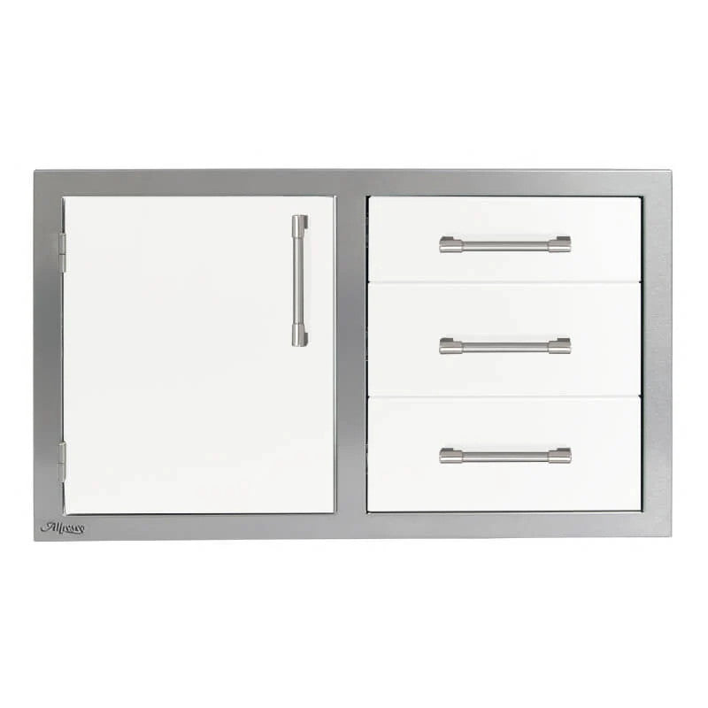 Alfresco 32-Inch Stainless Steel Left-Hinged Soft-Close Door & Triple Drawer Combo - Signal White-Matte - AXE-DDC-L-SC-SM9003