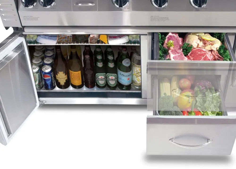 Alfresco Refrigerated Grill Cart with Stainless Steel Construction, Front Breathing and Dual Drawer in Stainless Steel - Signal Grey-Gloss - ARXE-56C-S7004