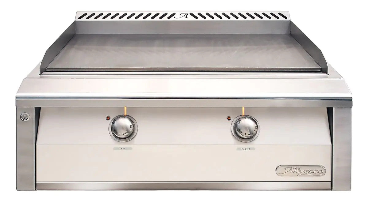 Alfresco 30-Inch Stainless Steel Built-In Gas Griddle.