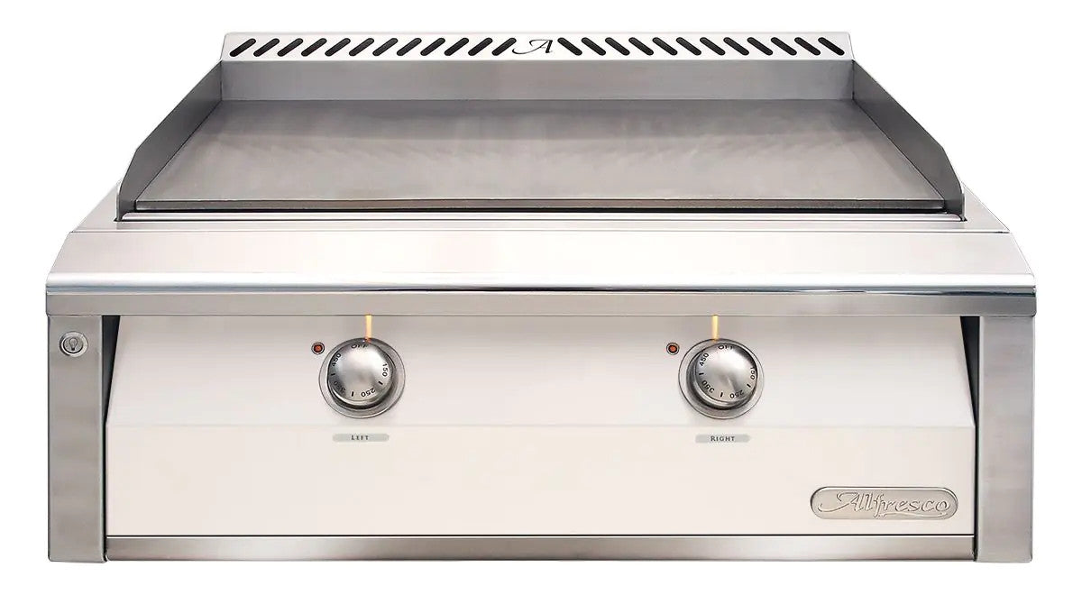 Alfresco 30-Inch Stainless Steel Built-In Gas Griddle.