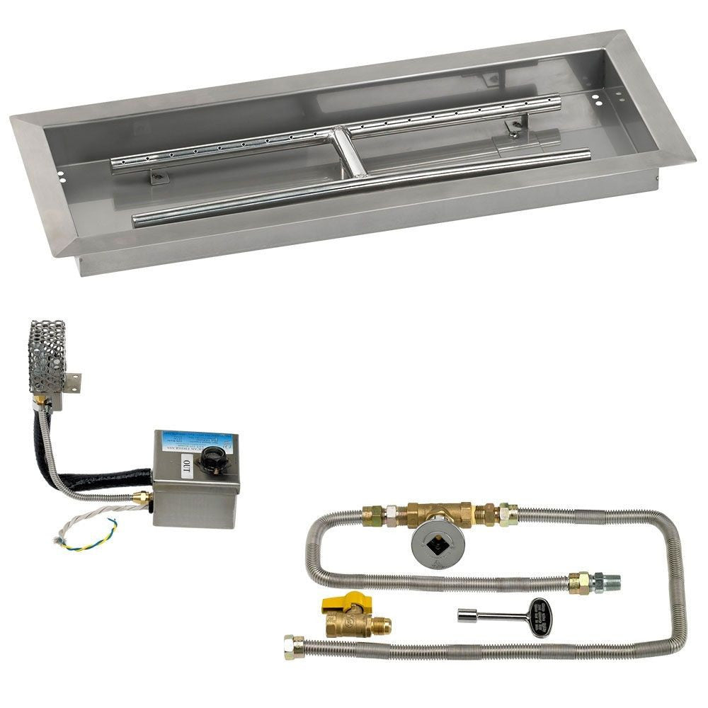American Fire Glass 24" x 8" Rectangular Stainless Steel Drop-In Pan with AWEIS System