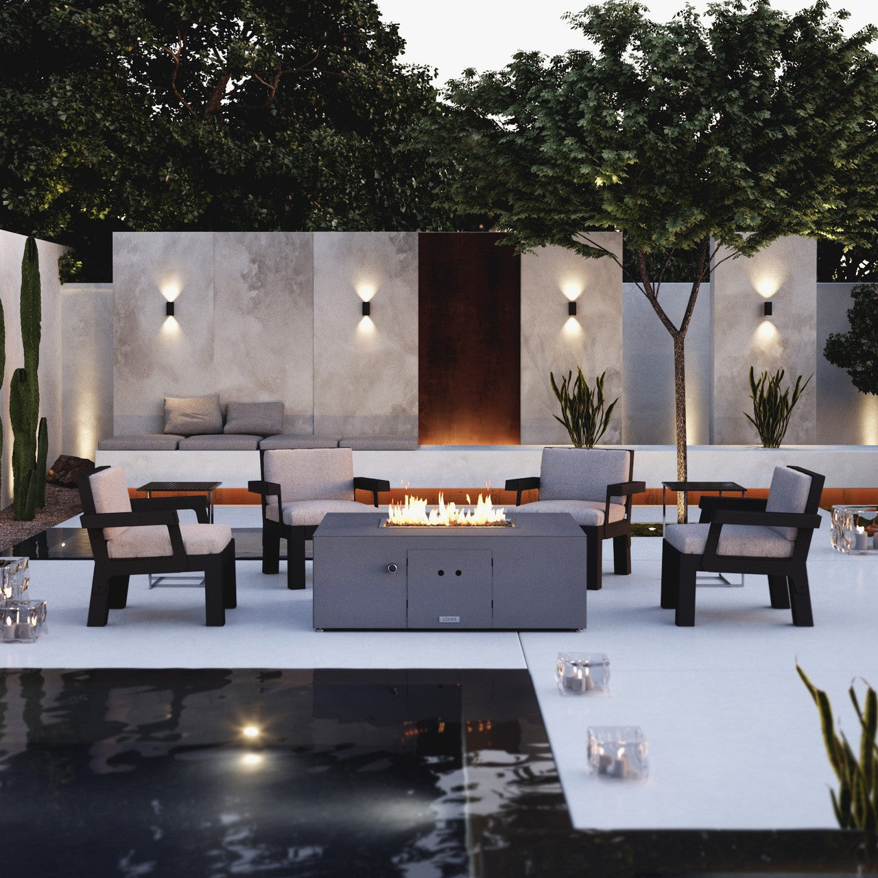 COOKE Costa Mesa Fire Pit Table  47" x 33" x 17" - Aluminum Top