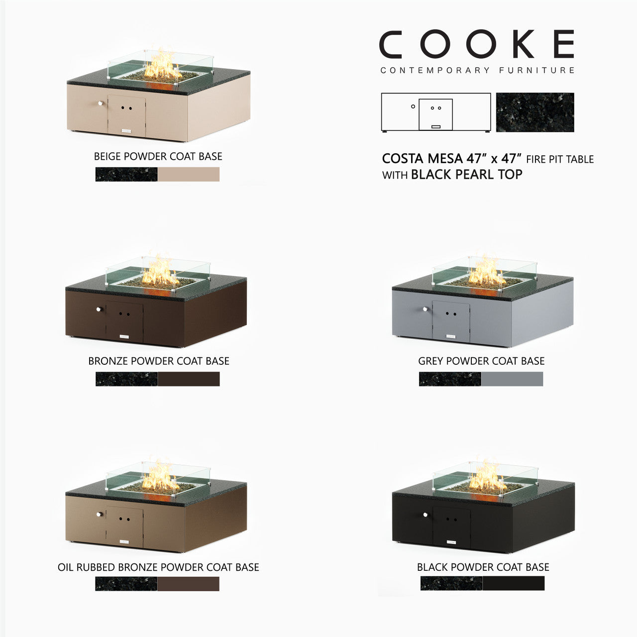 COOKE Costa Mesa Fire Pit Table  47" x 47" x 17" - Stone Top