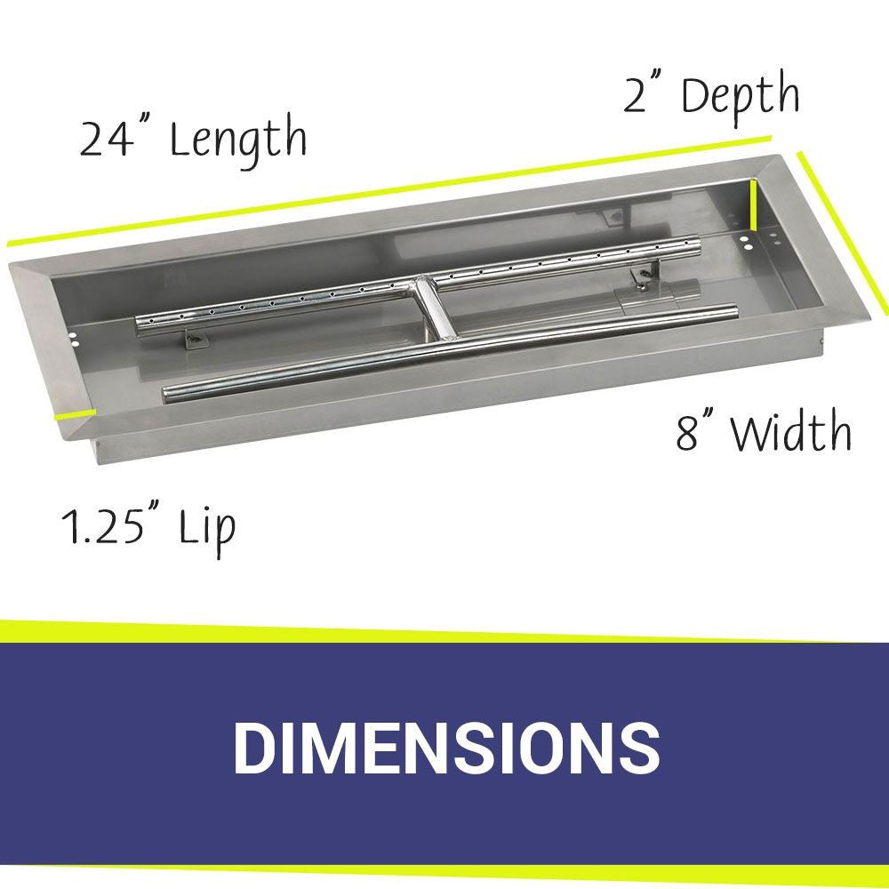 American Fire Glass 24" x 8" Rectangular Stainless Steel Drop-In Pan with AWEIS System