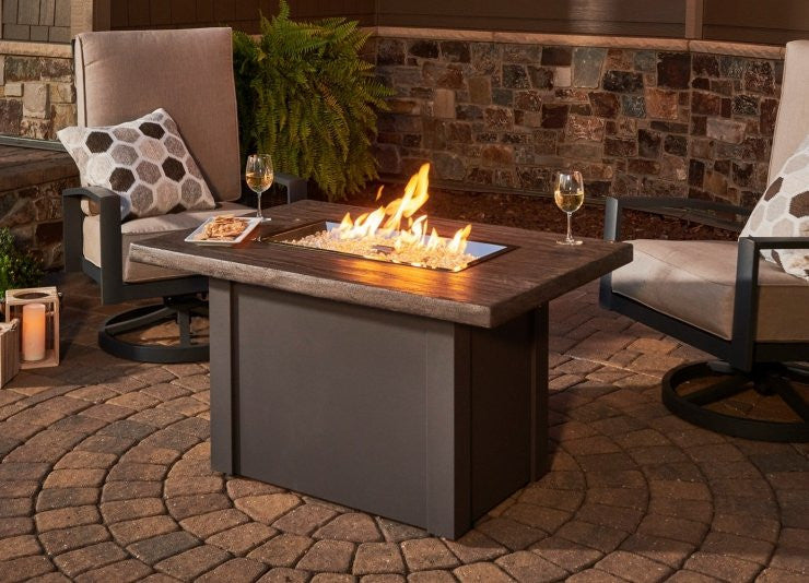 Outdoor Greatroom - Driftwood Havenwood Rectangular Gas Fire Pit Table with Grey Base