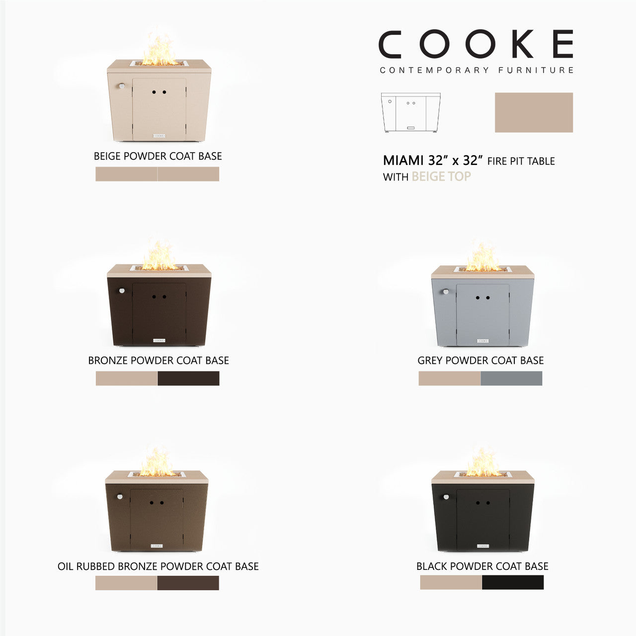 COOKE Miami Fire Pit Table 32" x 32" x 21" - Aluminum Top