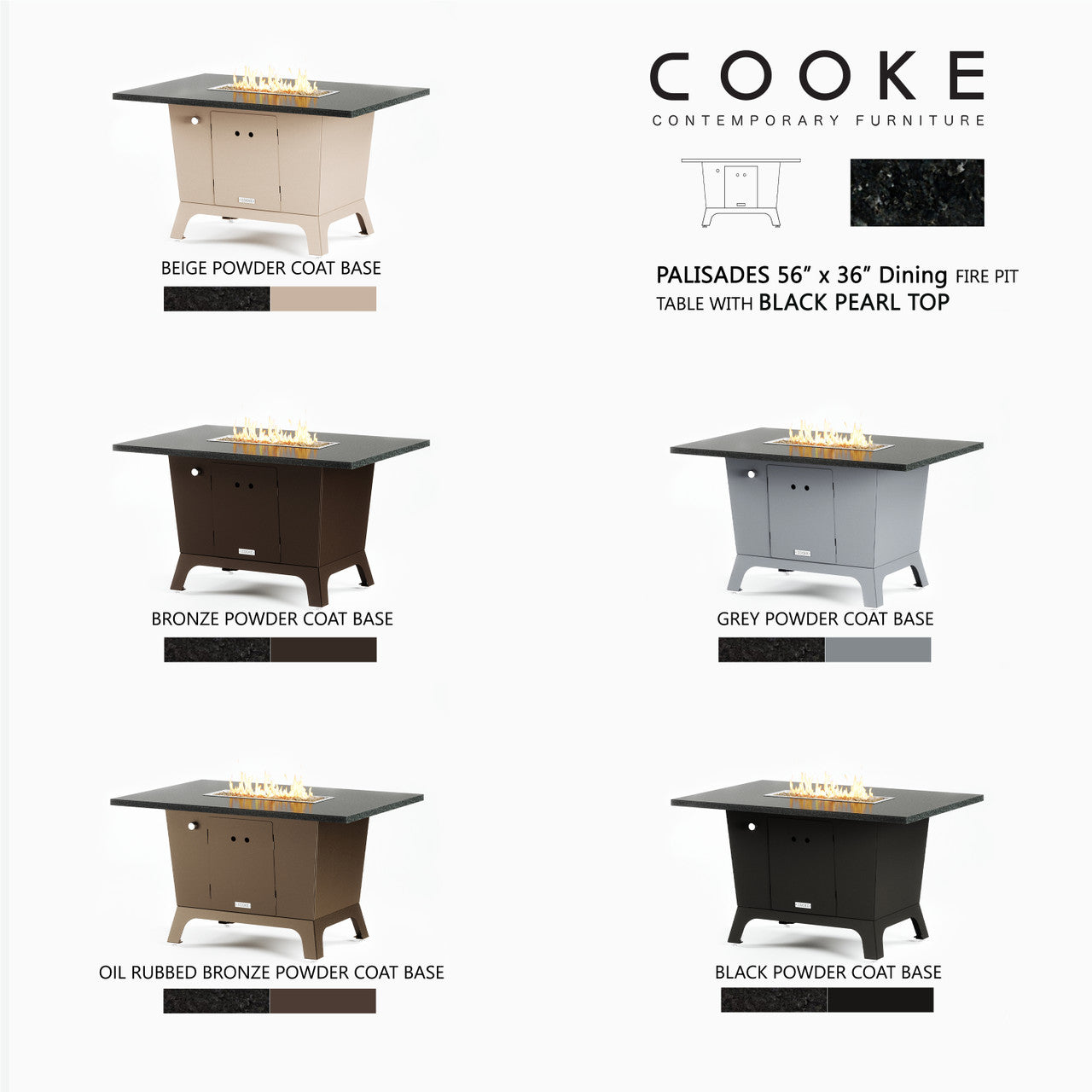 COOKE Palisades Fire Pit Table 52" x 36" x 30" - Stone Top with 1.5" Edge