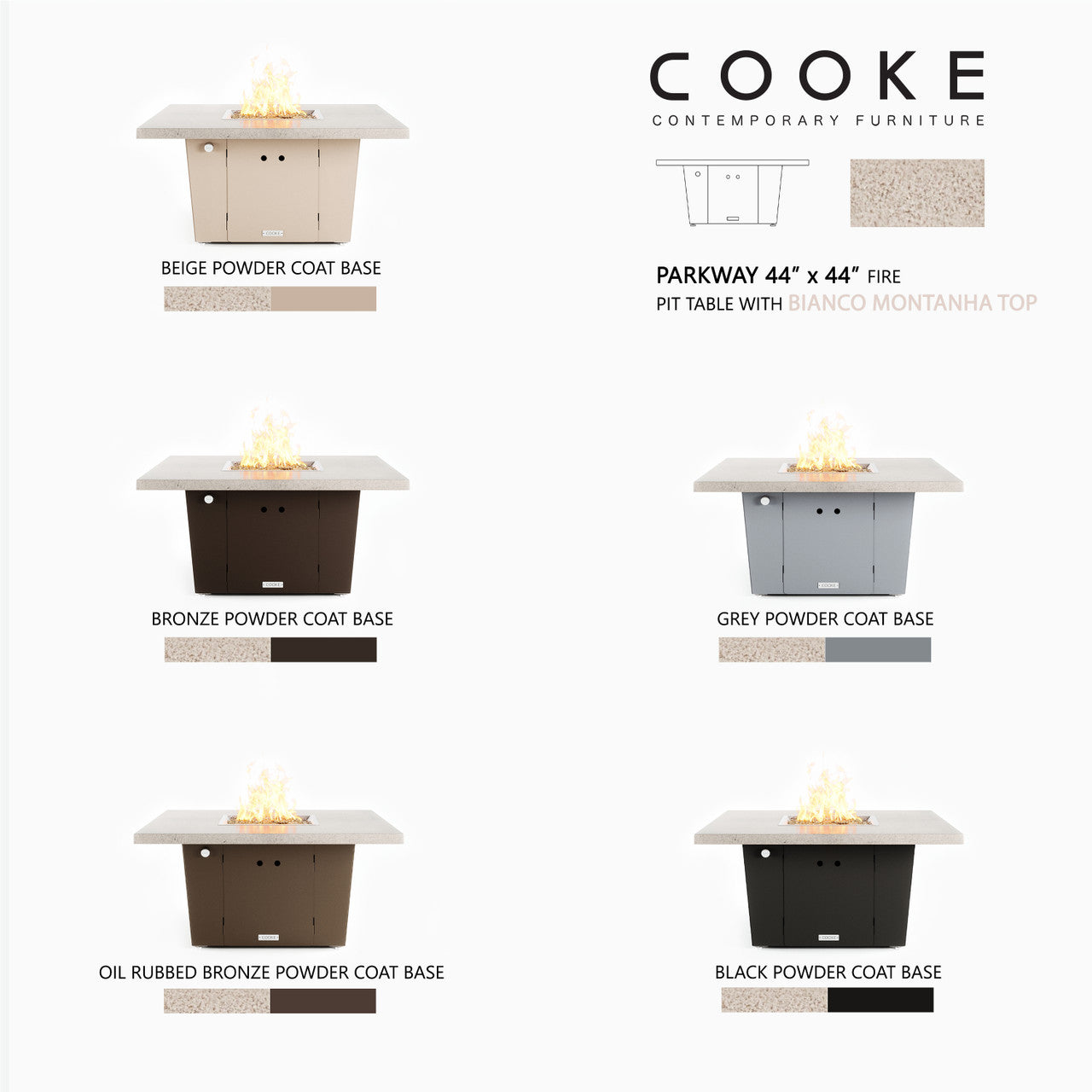 COOKE Parkway Fire Pit Table 44" x 44" x 21" - Stone Top