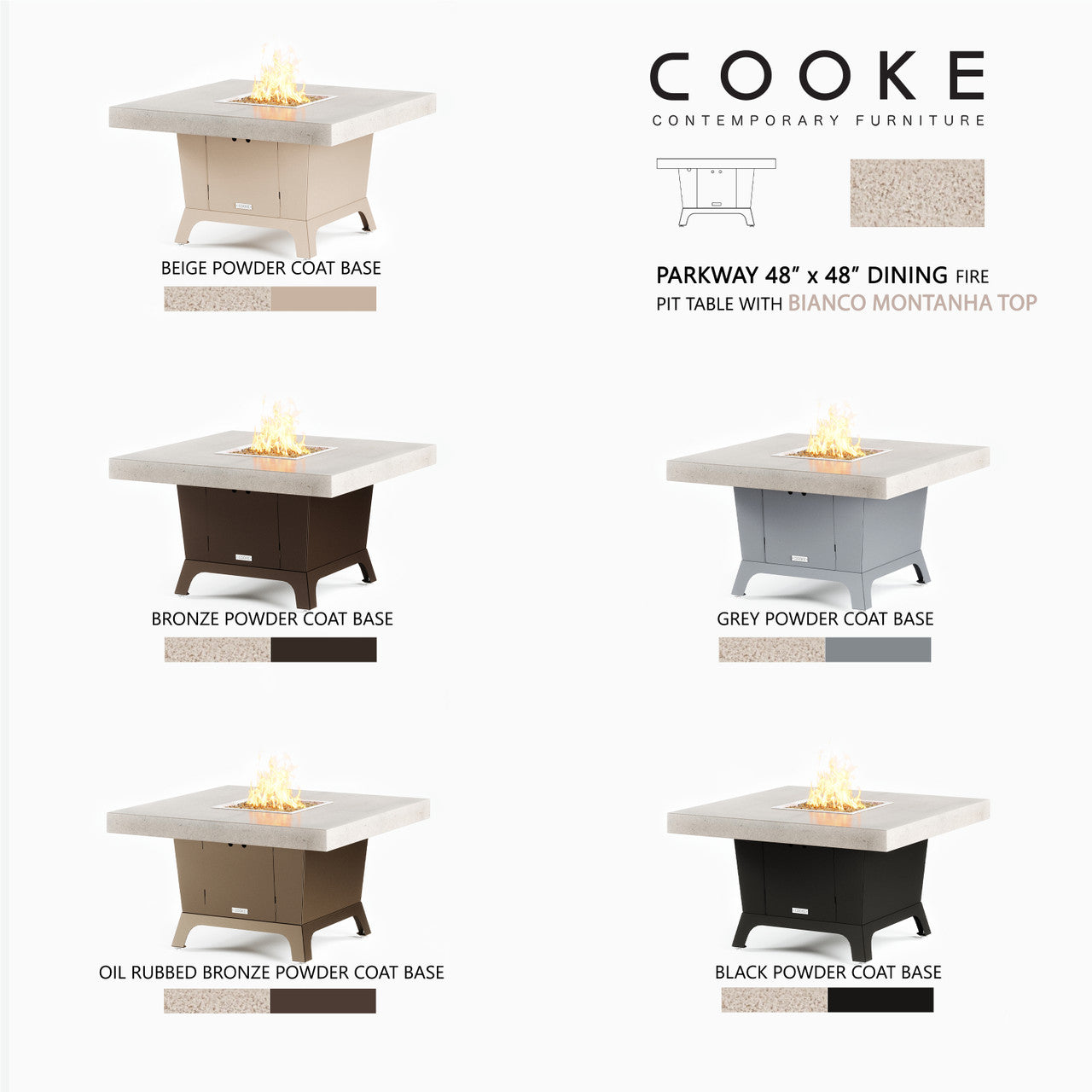 COOKE Parkway Fire Pit Table 48" x 48" x 30" - Stone Top