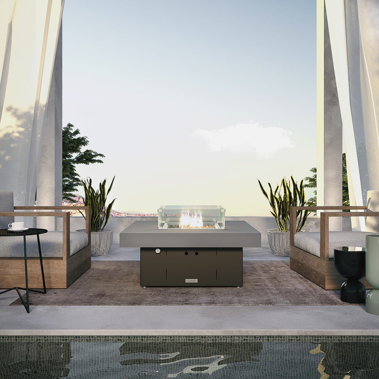 COOKE Santa Barbara Fire Pit Table 40" x 40" x 17" - Aluminum Top