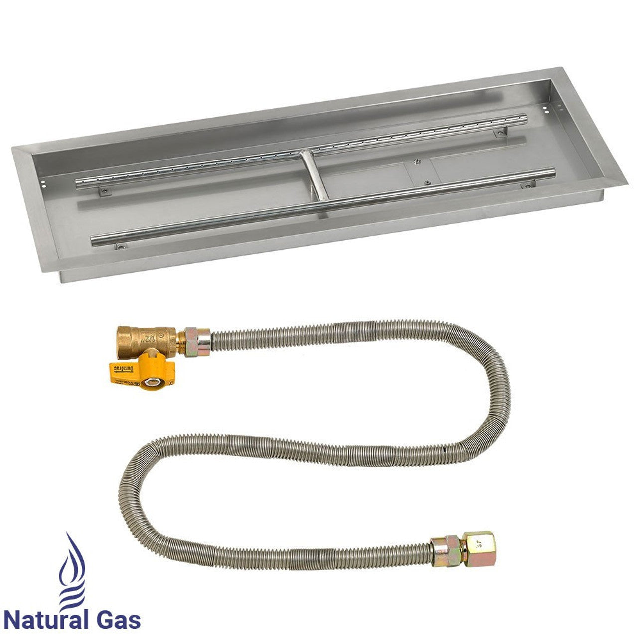 American Fire Glass 36" x 12" Rectangular Stainless Steel Drop-In Pan with Match Light Kit