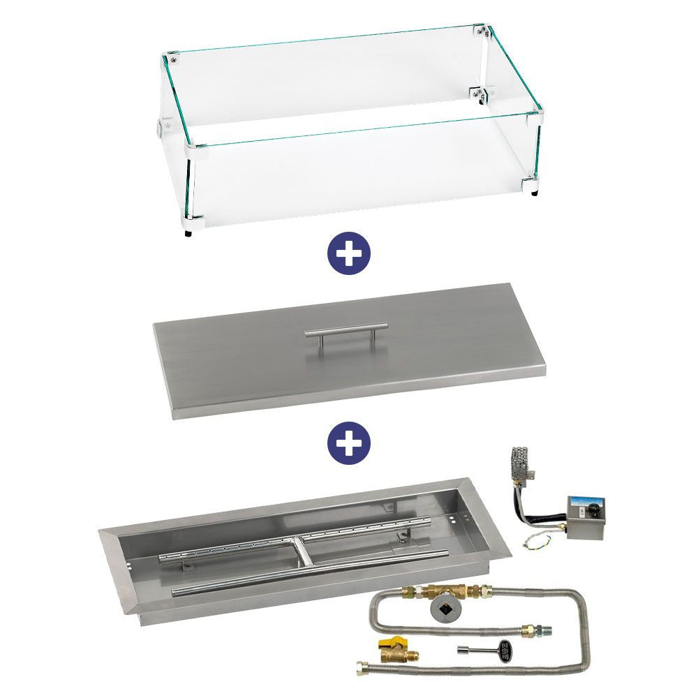 American Fire Glass 24" x 8" Rectangular Stainless Steel Drop-In Pan with AWEIS System -  Bundle