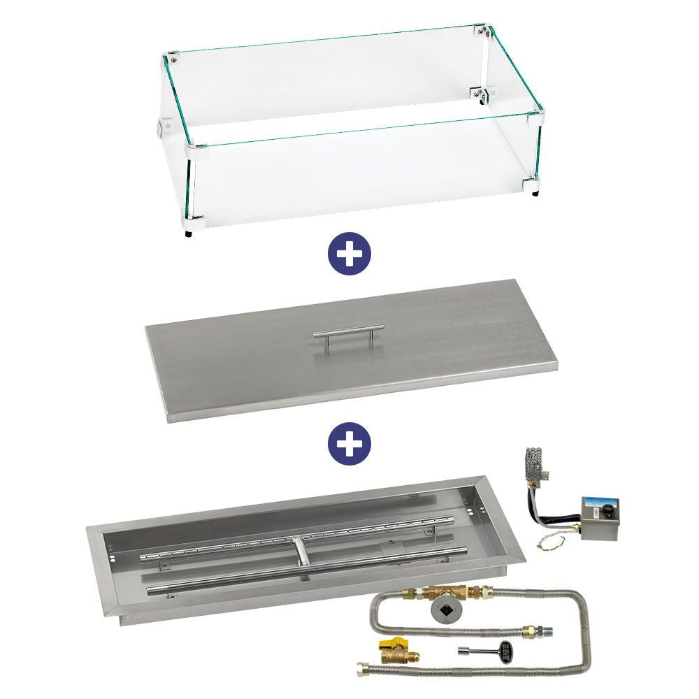 American Fire Glass 30" x 10" Rectangular Stainless Steel Drop-In Pan with AWEIS System - Bundle