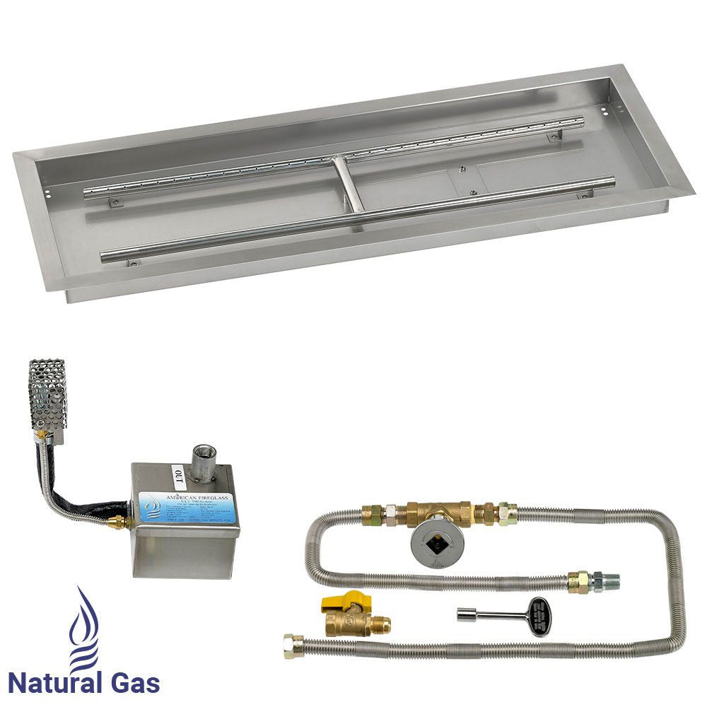 American Fire Glass 36" x 12" Rectangular Stainless Steel Drop-In Pan with AWEIS System