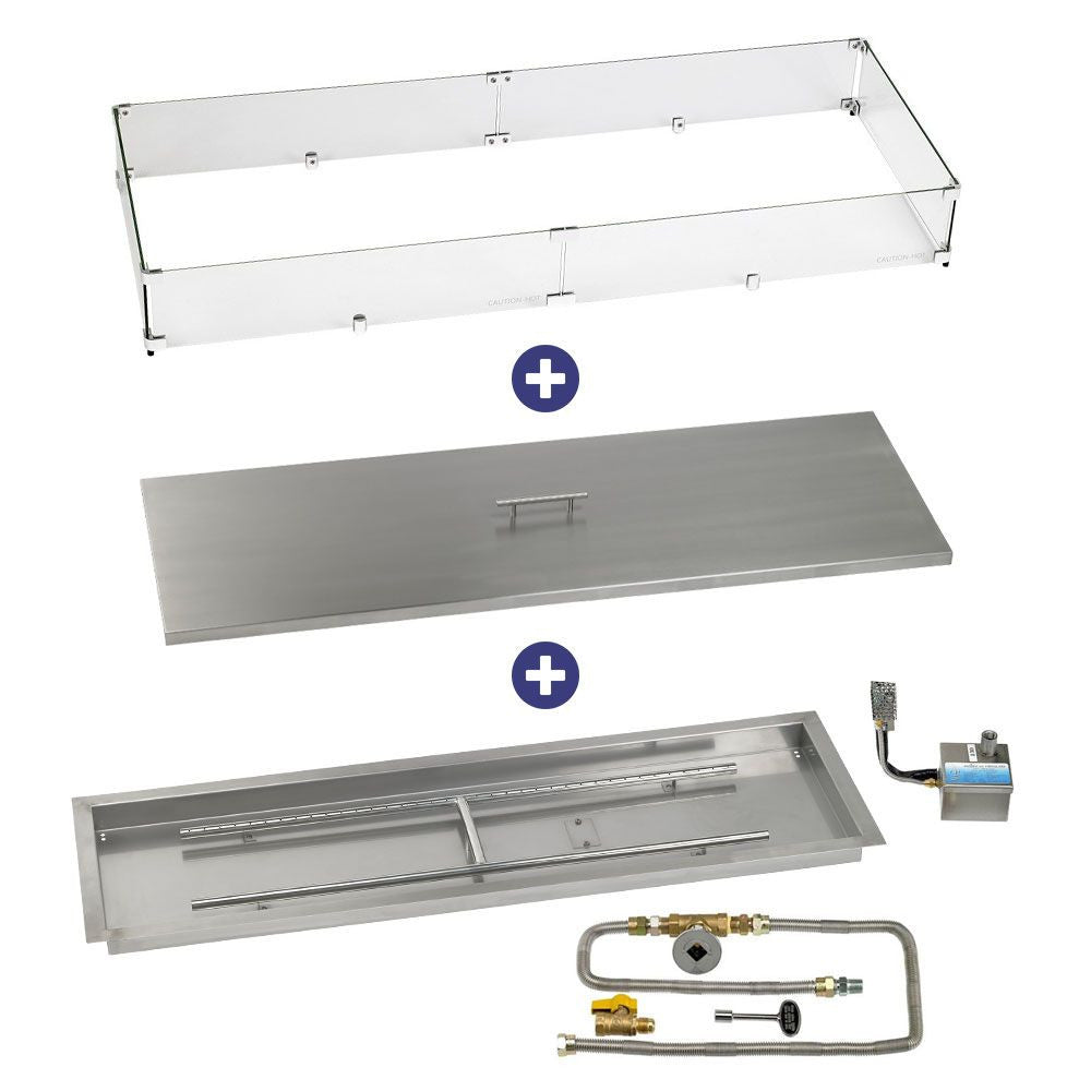 American Fire Glass 48" x 14" Rectangular Stainless Steel Drop-In Pan with AWEIS System - Bundle