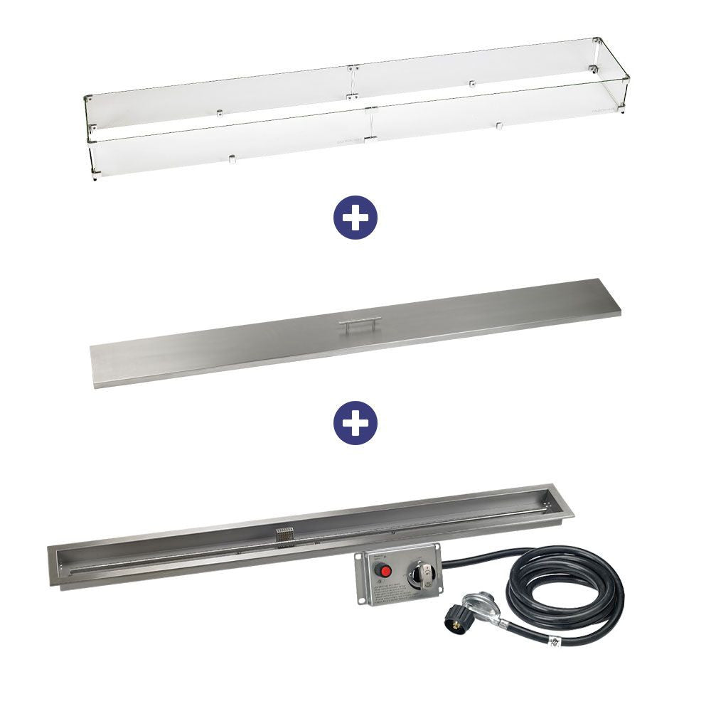 American Fire Glass 72" x 6" Linear Stainless Steel Drop-in Fire Pit Pan With Electric Ignition System kit, CSA Certified - Bundle