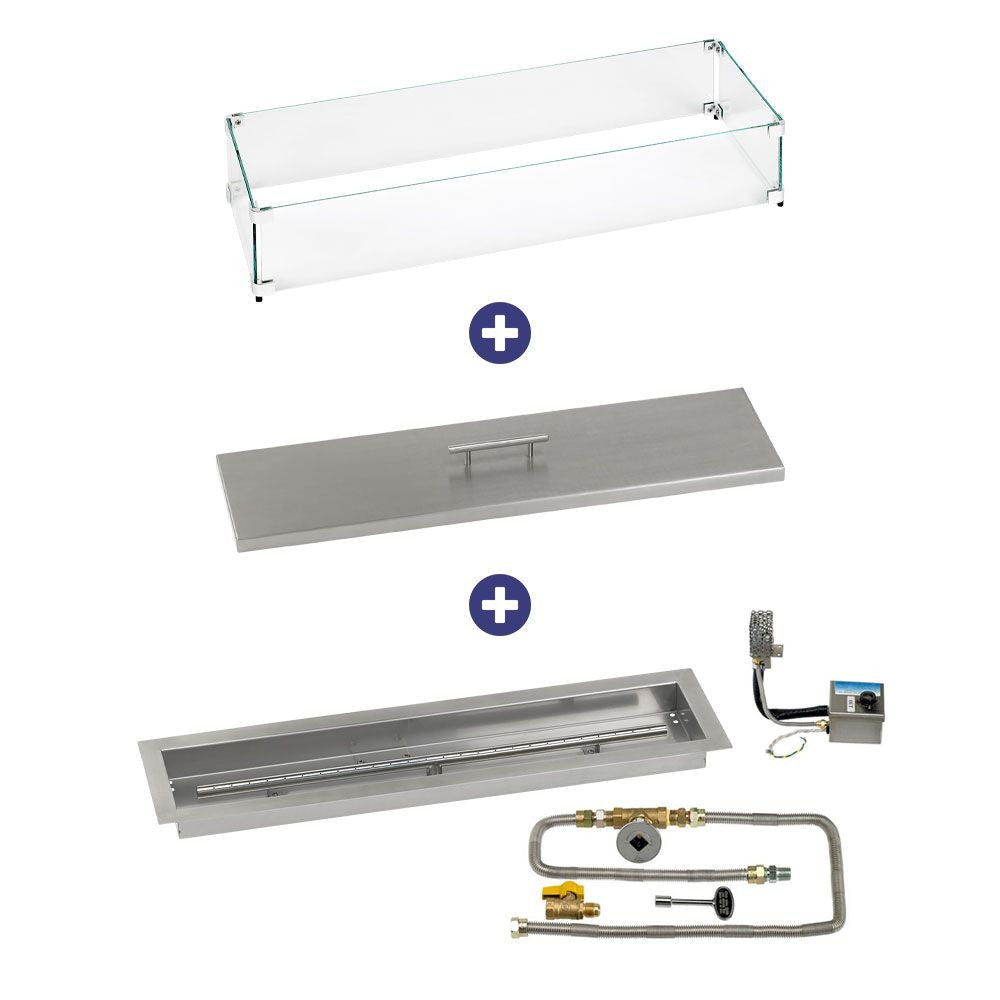 American Fire Glass 30" x 6" Stainless Steel Linear Channel Drop-In Pan with AWEIS System - Bundle