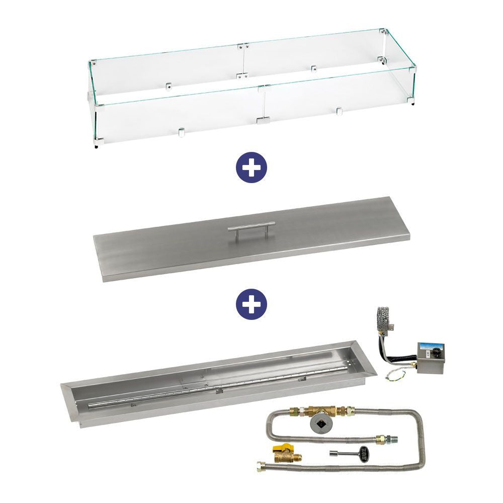 American Fire Glass 36" x 6" Stainless Steel Linear Channel Drop-In Pan with AWEIS System - Bundle