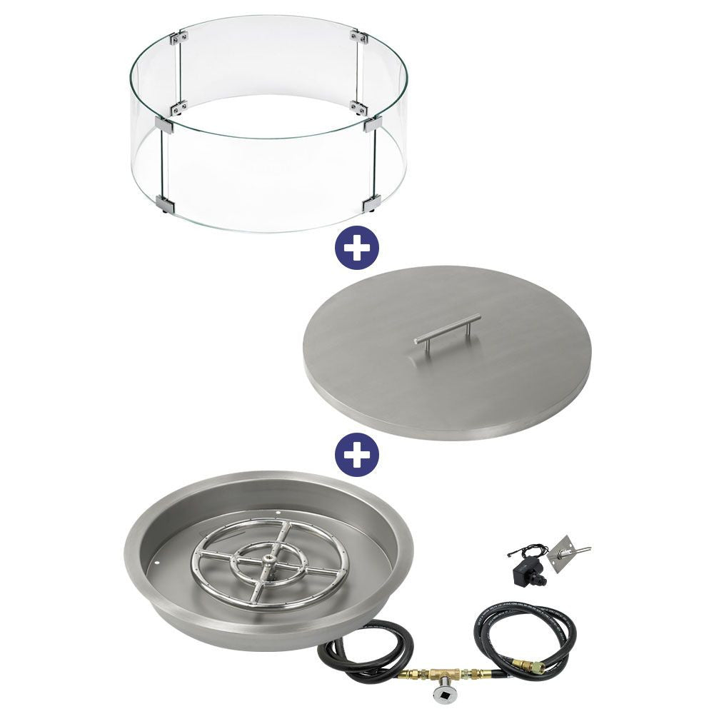 American Fire Glass 19" Round Drop-In Pan with Spark Ignition Kit (12" Fire Pit Ring) - Bundle