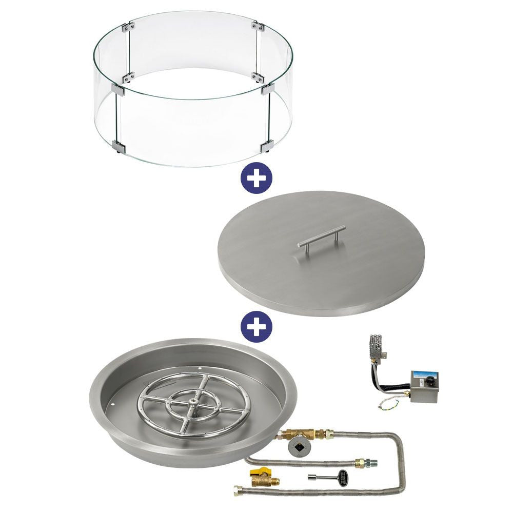 American Fire Glass 19" Round Drop-In Pan with AWEIS System (12 Fire Pit Ring) - Natural Gas Bundle