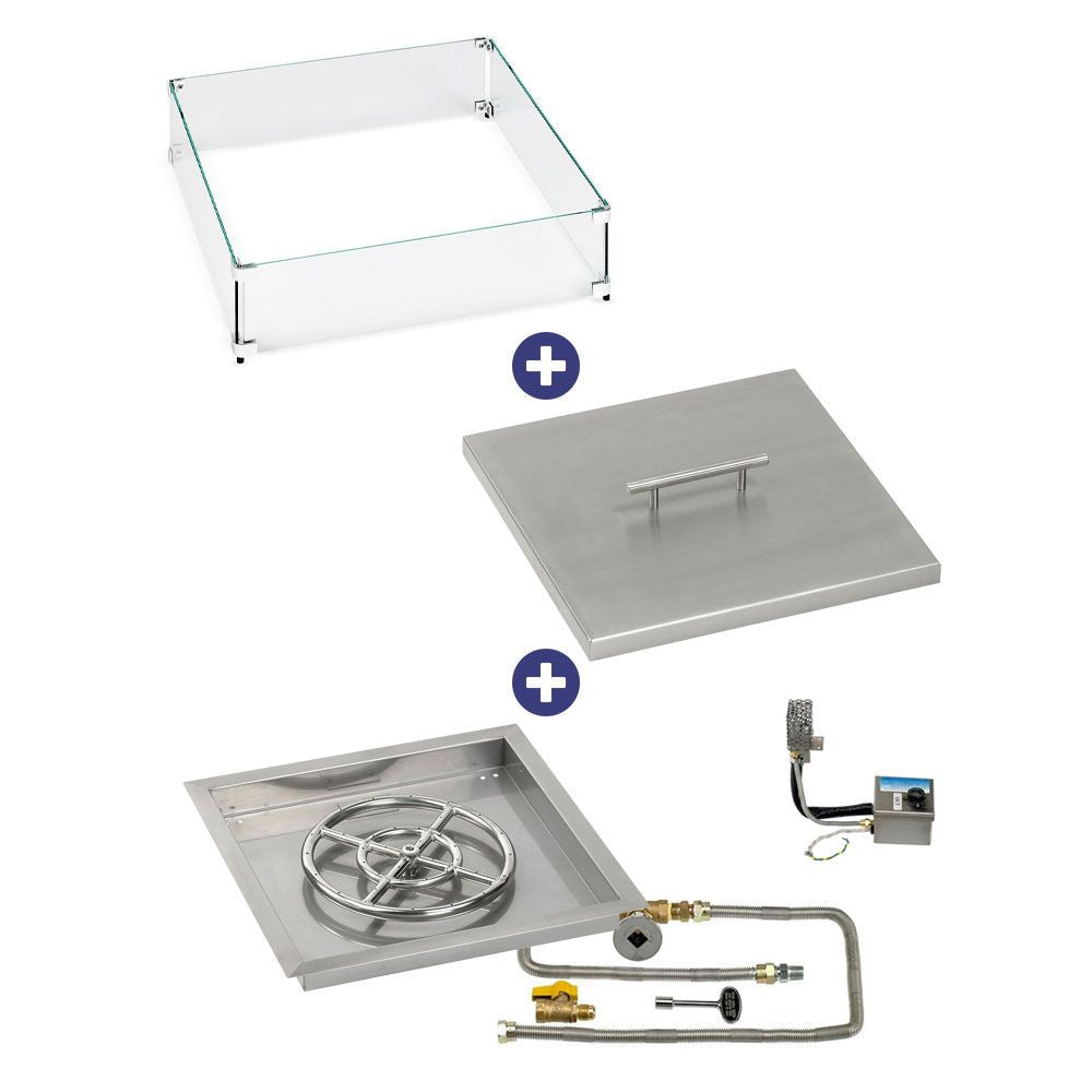 American Fire Glass 18" Square Stainless Steel Drop-In Pan with AWEIS System (12 Ring) - Bundle