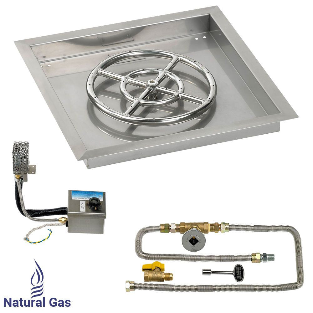 American Fire Glass 18" Square Stainless Steel Drop-In Pan with AWEIS System