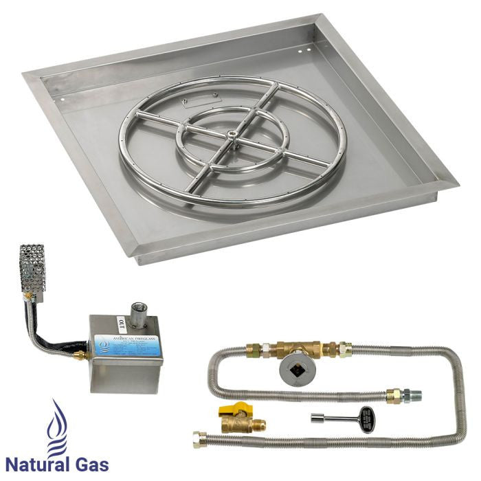 American Fire Glass 24" Square Stainless Steel Drop-In Pan with AWEIS System