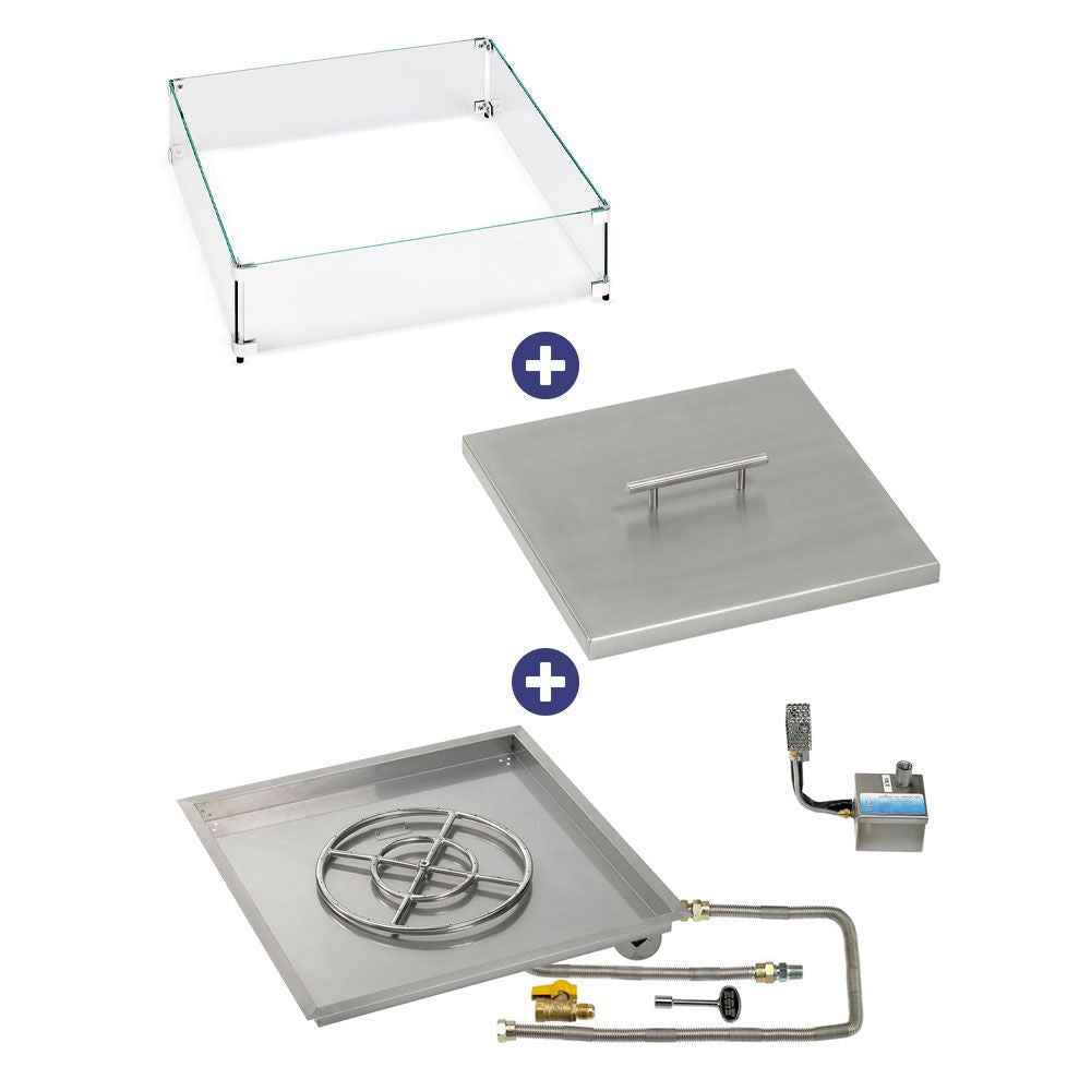 American Fire Glass 30" Square Stainless Steel Drop-In Pan with AWEIS System (18 Ring)  Bundle