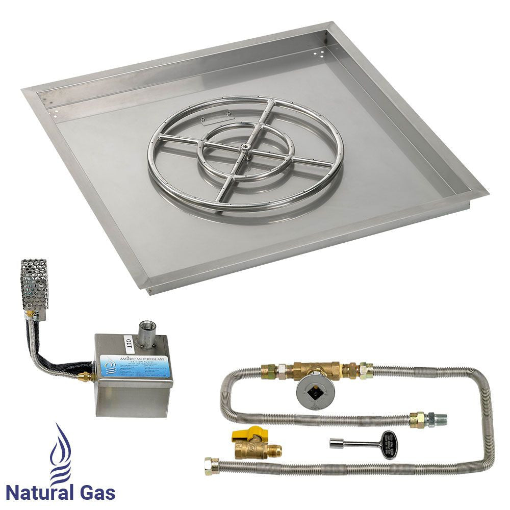 American Fire Glass 30" Square Stainless Steel Drop-In Pan with AWEIS System