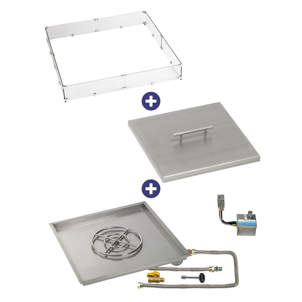 American Fire Glass 36" Square Stainless Steel Drop-In Pan with AWEIS System (18 Ring) Bundle