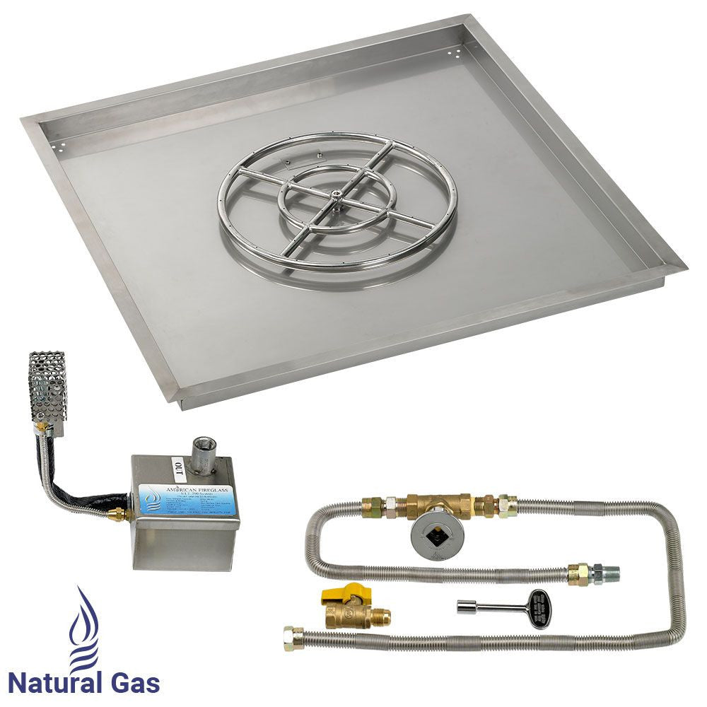 American Fire Glass 36" Square Stainless Steel Drop-In Pan with AWEIS System